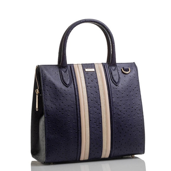 Brahmin Caroline Satchel in Ostrich Leather - Navy